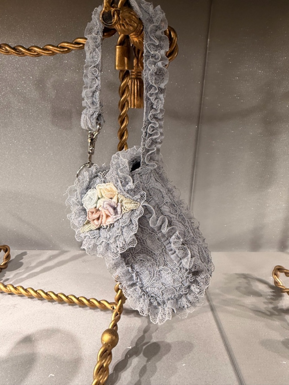 Delicate Gray Lace Floral Crossbody Bag